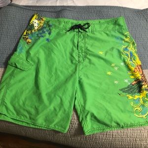 Green Ed Hardy lookalike Swimming Trunks